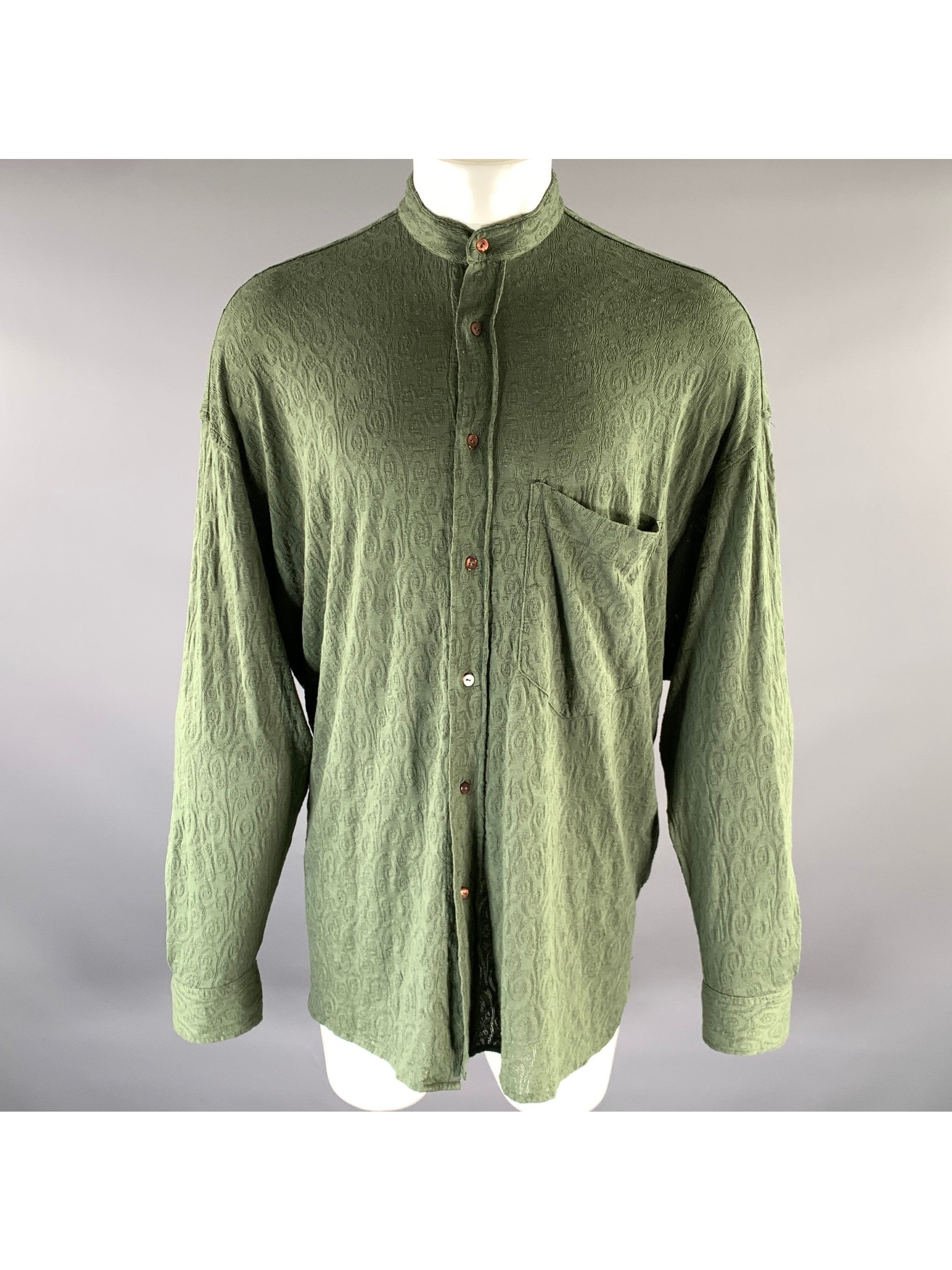 Acne Studios Size S Green Swirl Cotton Blend Band Collar Long Sleeve Shirt